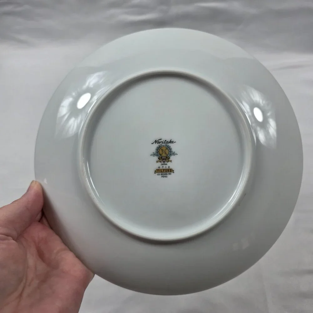 FOUR Noritake Tilford Salad Plates White with Blue Flowers & Green Leaves
